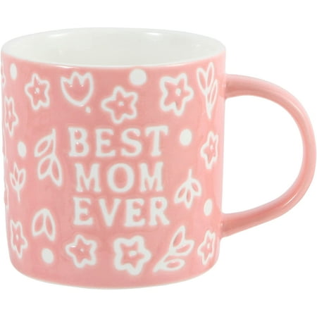 

Mothers Day Gifts - Best Mom Ever Mug Gifts for Mom - Floral Embossed Pattern Ceramic Coffee Mug 13.5OZ