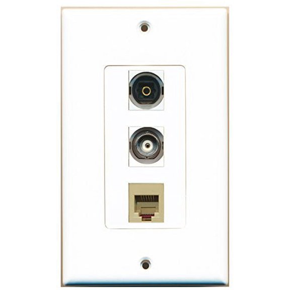 RiteAV - 1 Port Phone RJ11 RJ12 Beige and 1 Port Toslink and 1 Port BNC Decorative Wall Plate Decorative