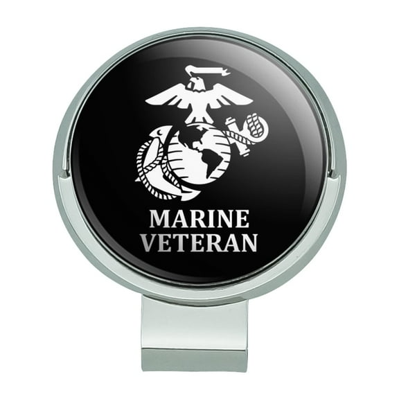 Marine Veteran USMC White on Black Officially Licensed Golf Hat Clip With Magnetic Ball Marker