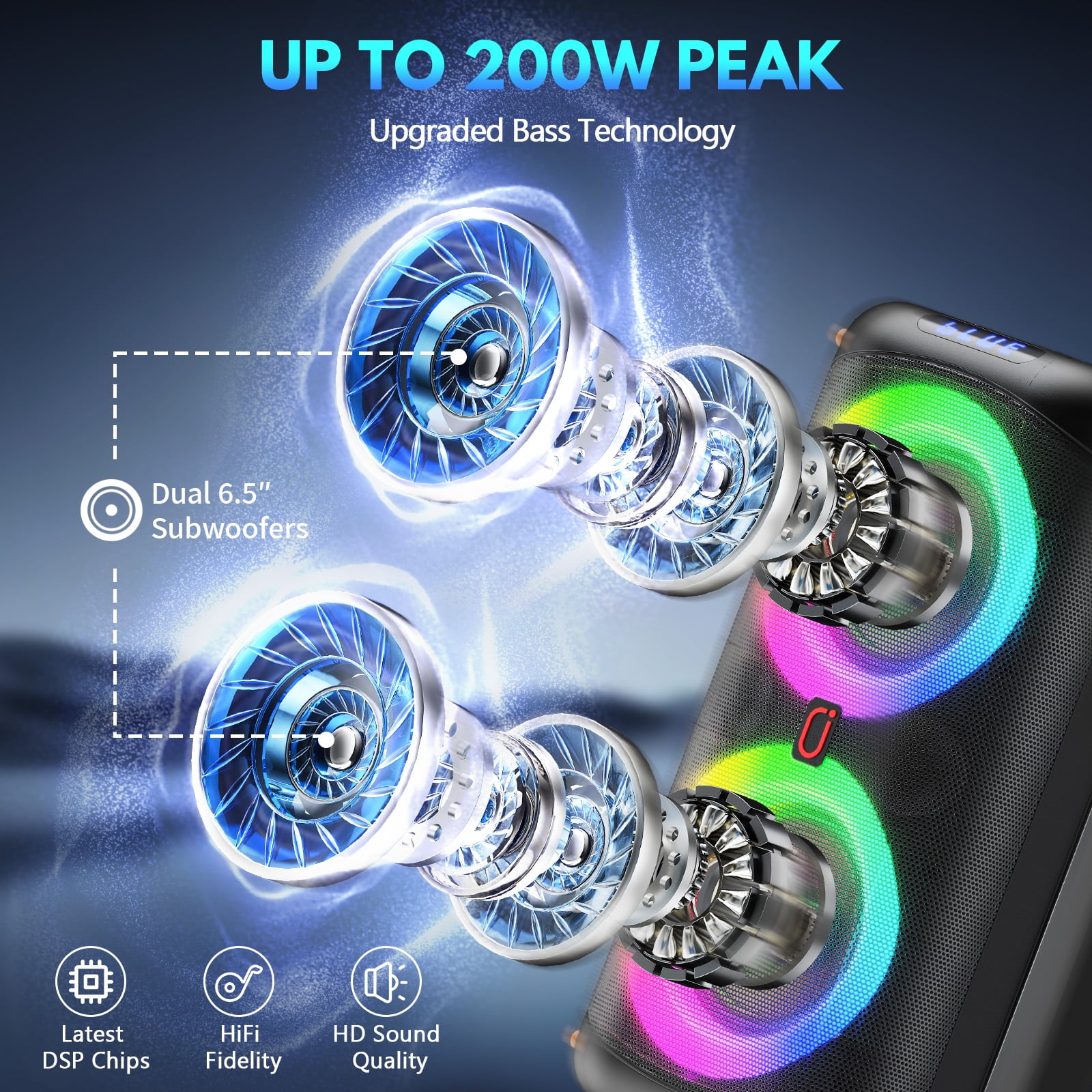 FanFun Portable Party Speaker, Loud Stereo Sound, Bluetooth Speaker with Treble/Bass Adjustment, Outdoor Speaker, T27-T