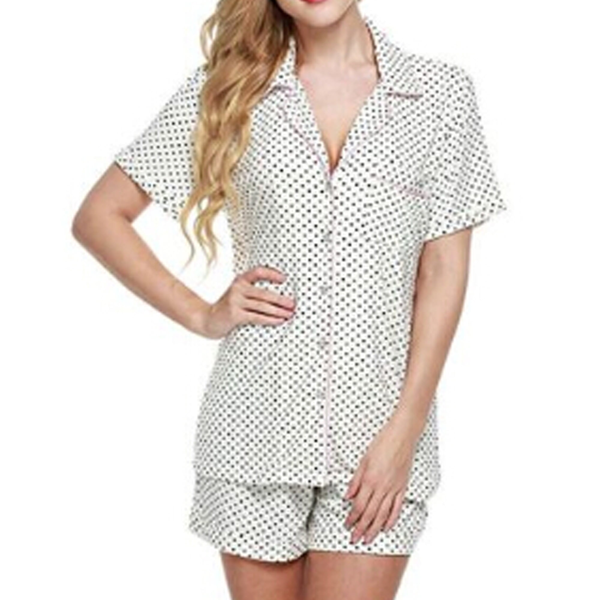 lioraitiin Womens Summer Pajamas Set Short Sleeve Button Down Nightwear ...