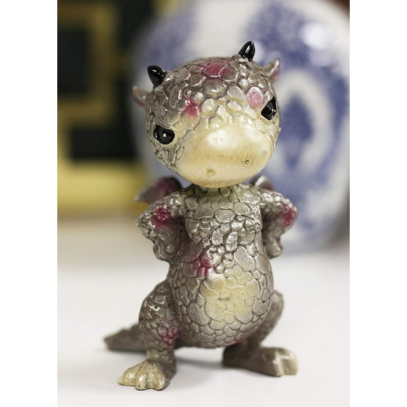 Ebros Small Gray Sulky Wyrmling Baby Hatchling Dragon with Pink Spots Figurine