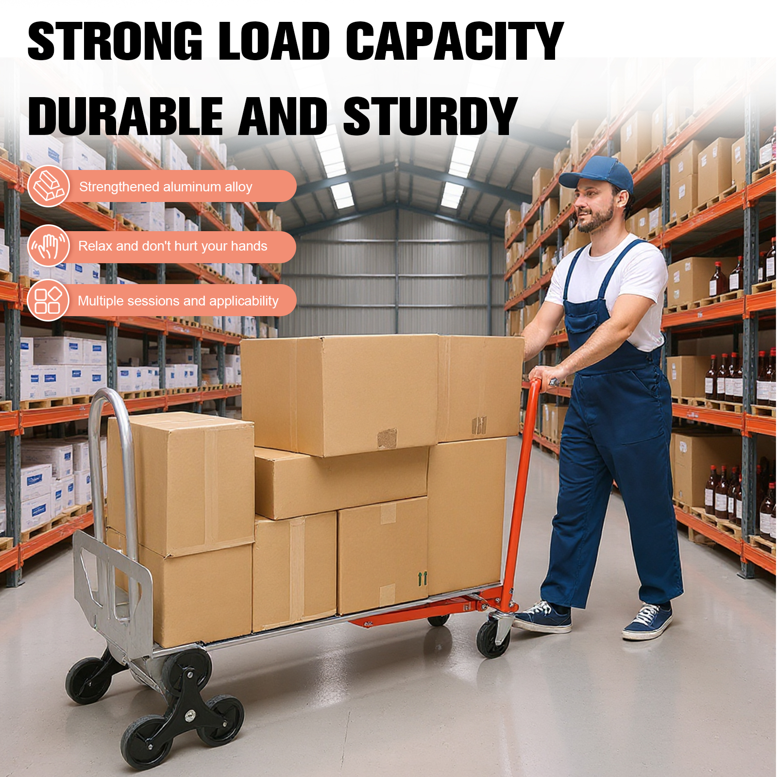 Qiyester Aluminum Hand Truck Dolly 3 in 1 Folding Convertible Stair Climbing Cart with Handle Wheels for Transport Moving Shopping Home, Office, Warehouse