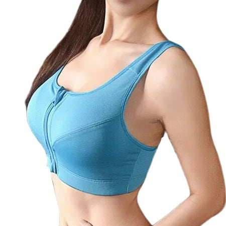 

harmtty Bra Front Zipper Shockproof Female Ladies No Underwire Sporty Bra for Sports Blue 3XL