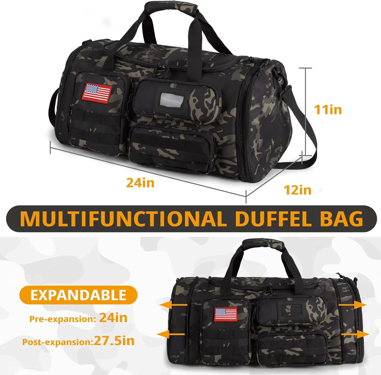 27.5In Expandable Gym Bag For Men,58L Large 3 in 1 Sports Travel Duffle Bag With Shoes Compartment,Water Resistant Sports Gym Tote Bags Multi-functional Travel Backpack Overnight Bag