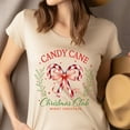 thumbnail image 4 of Candy Cane Christmas T-Shirt | Holiday Bow Graphic Tee, Heliconia, Size M, 4 of 5
