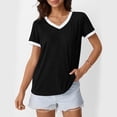 thumbnail image 4 of Womens Tops Casual Gradient T-Shirt Comfy Loose Tees V-Neck Tunic Top Short Sleeve Shirts Stripe Side Split Pullover Blouse(Black,S), 4 of 8