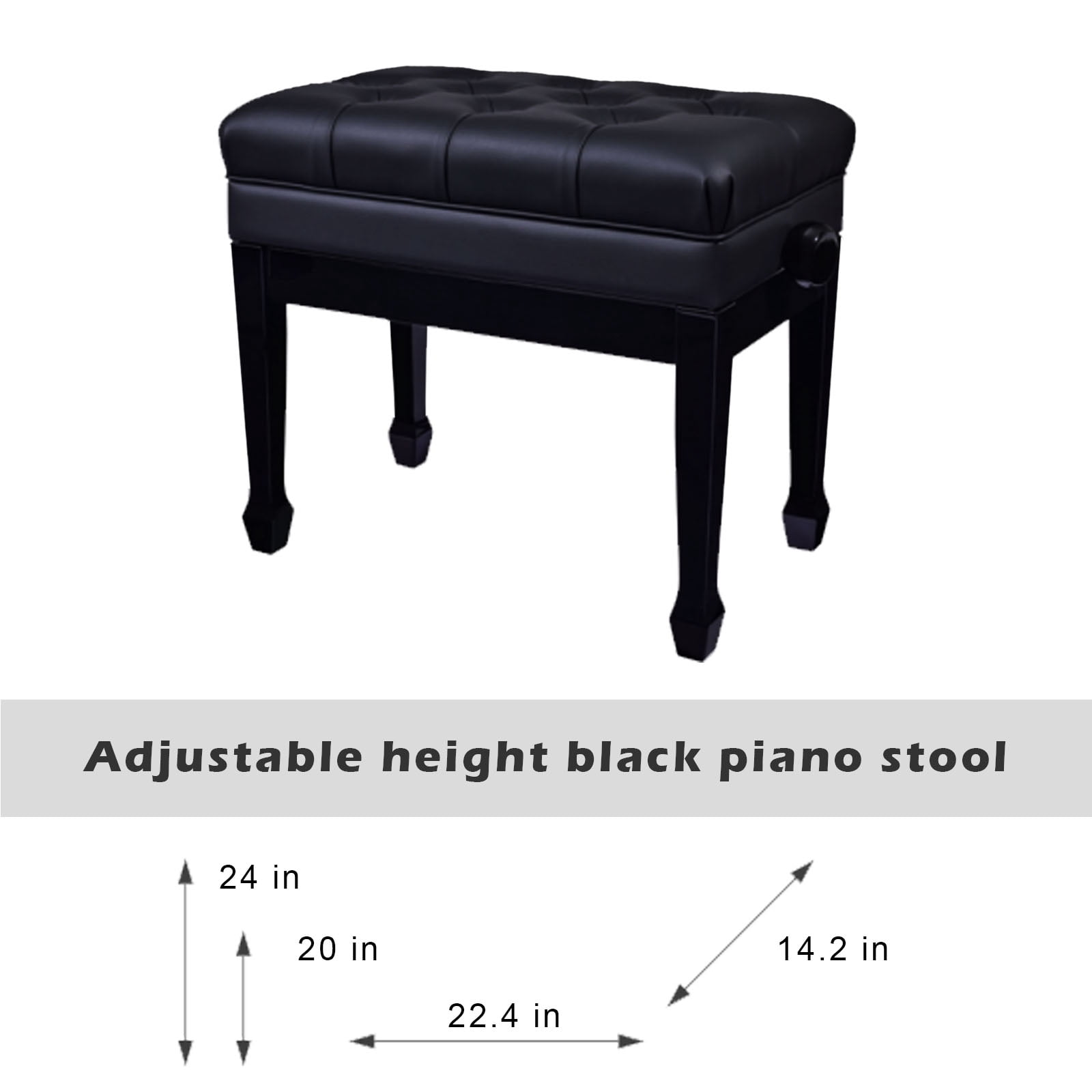 Adjustable Piano Bench with Storage Imports Genuine Leather Wooden Piano Stool with Padded Cushion