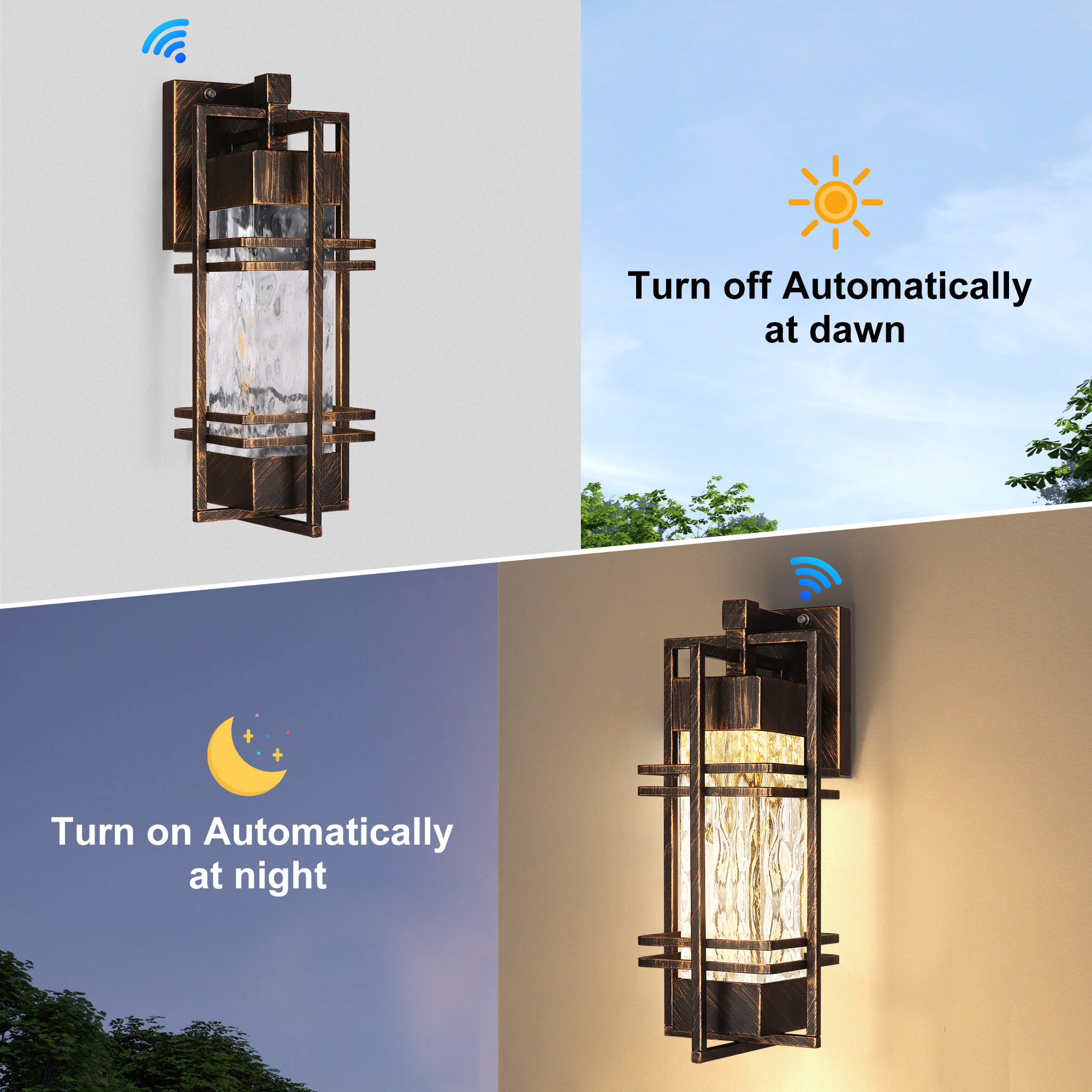 15”Dusk to Dawn Outdoor Wall Light Set of 2，Waterproof Porch Light (Bulb Included)