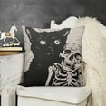 thumbnail image 2 of YINGXI Cat Lovers Gift，White Skull and Black Cat Pillow Covers Hallowmas Thanksgiving Farmhouse Outdoor Cat Lovers Room Throw Pillowcase Flannel Sofa Couch Decorative Cushion Case 12x12in, 2 of 5