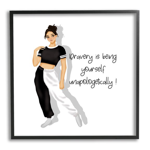 Stupell Industries Bravery is Being Yourself Inspirational Painting Black Framed Art Print Wall Art, 24 x 24