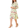 thumbnail image 4 of INSPIRE CHIC Women's Floral Tie Neck 3/4 Sleeve Work Midi Flowy Flare Dress XL White, 4 of 6