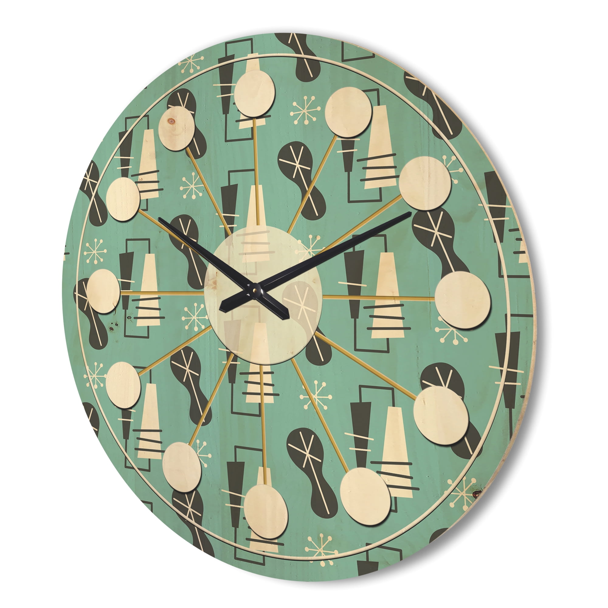 Designart '1950 Retro Pattern Shapes II' Mid-Century Modern Wood Wall Clock