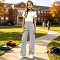 thumbnail image 2 of EnJoCho Girls Cargo Jogger Sweatpants Elastic High Waist Wide Leg Soft Cotton Loose Stretch Multi Pocket Trousers For Kids Outdoor Sports School Active Casual Wear, 2 of 9