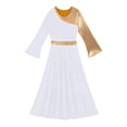 thumbnail image 5 of iixpin Kid Girls Metallic Color Block Liturgical Praise Worship Dance Dress Bell Long Sleeve Lyrical Dancewear White 4, 5 of 7