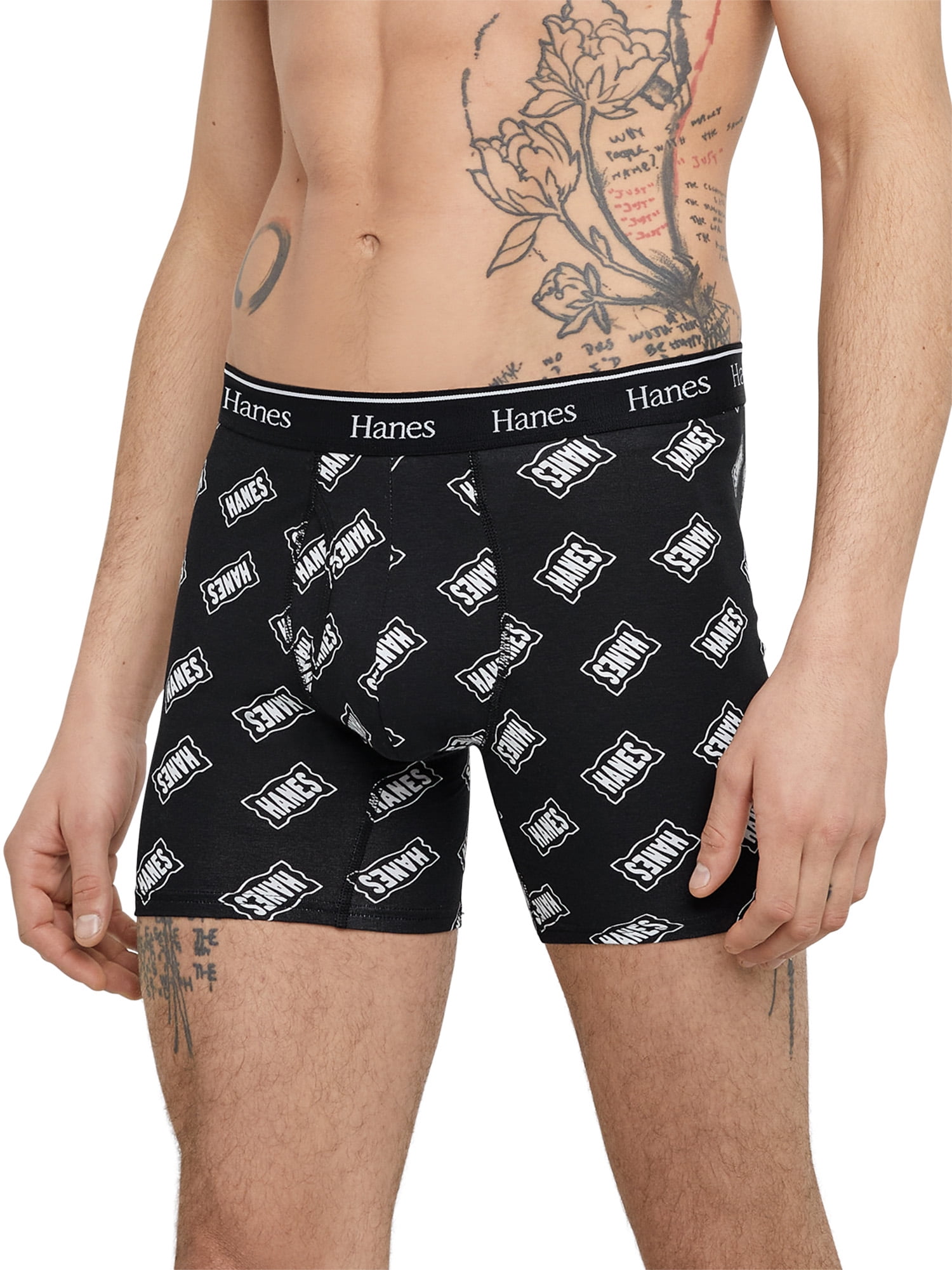 Hanes Originals Men’s Boxer Briefs, Moisture-Wicking Stretch Cotton, Black and Grey Print, 2-Pack