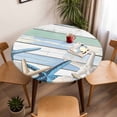 thumbnail image 5 of Coastal Blue White Starfish Shell Elastic Fitted Round Table Cover Wood Grain Waterproof Outdoor Tablecloth for Holiday Party, Picnic, Patio & Dining Fits Tables Up to 36"-44", 5 of 8