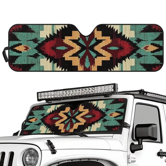 Yuyamidu Aztec Navajo Windshield Sun Shade Compatible with Wrangler JK JKU TJ 1997-2018, Foldable Sun Visor Blocks UV Rays