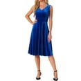 thumbnail image 2 of INSPIRE CHIC Women's Dress Sleeveless Velvet High Waist V Neck A-Line Cocktail Midi Dresses M Royal Blue, 2 of 6