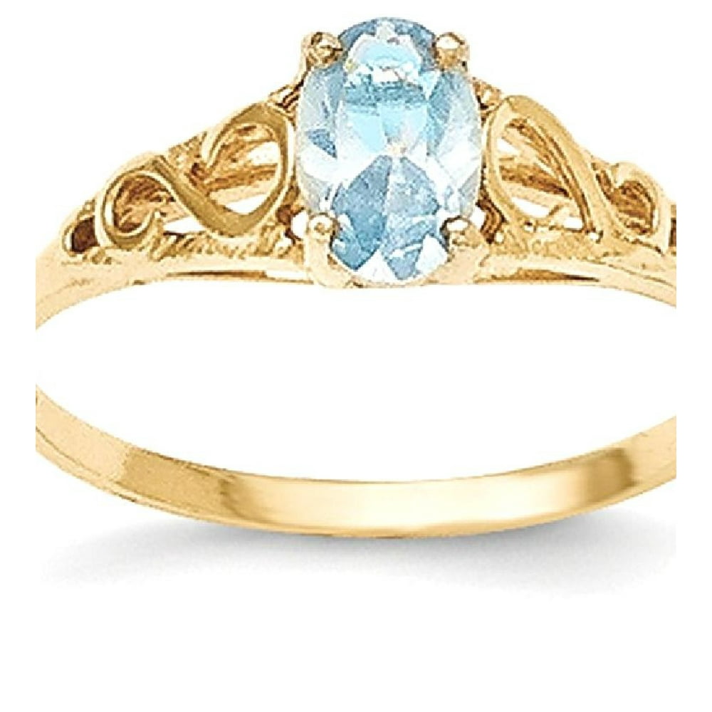 IceCarats 14kt Yellow Gold Synthetic Blue Aquamarine Band Ring Size 5