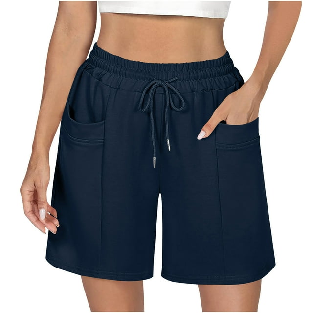 Ladies Casual High Waisted Sports Shorts Solid Elastic Waist Loose Lounge Short Pant