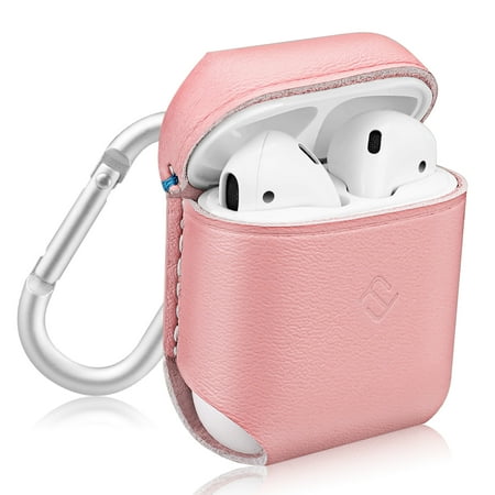 - Fintie AirPods Genuine Leather Case - Protective Earbud Cover Skin with Carabiner, Pink