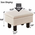 thumbnail image 3 of Foot Stool Ottomans Linen Footrest Storage Ottoman Step Stool Seat with Solid Wood Legs Modern Accent Stools for Couch Living Room Beige, 3 of 7