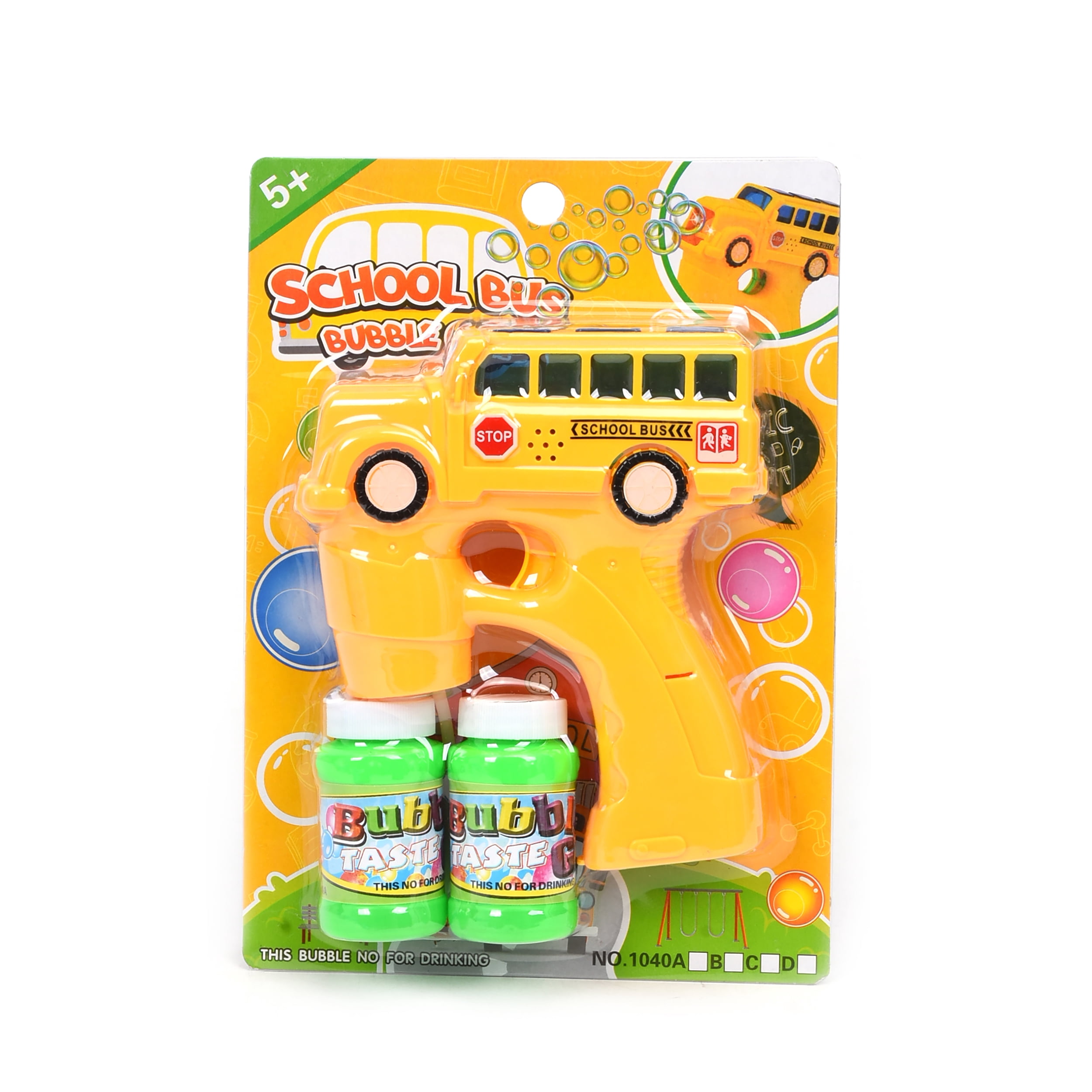 WonderPlay Wonder Bubble School Bus Bubble Gun With Lights & Sounds + 2 Refill Bottles - Yellow