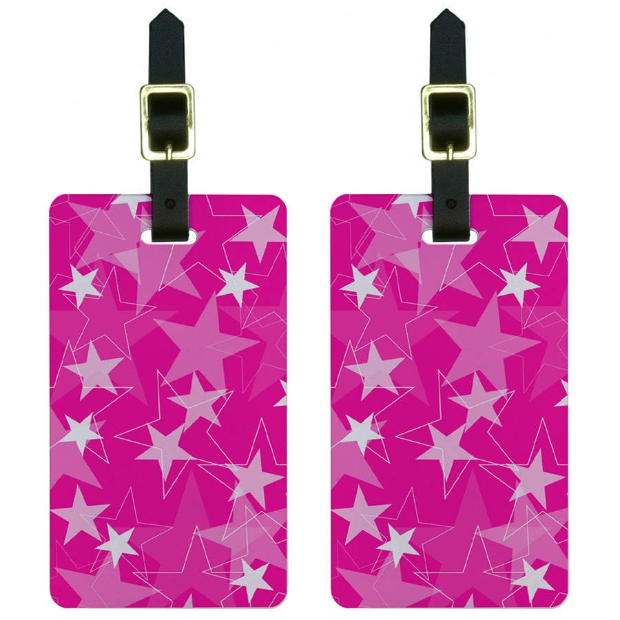 Stars Hot Pink Luggage Tags Suitcase CarryOn ID, Set of 2