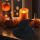 thumbnail image 4 of Sombrero de Bruja de Halloween con Cubrebocas de Encaje | Accesorio para Disfraz de Mago | Sombrero de Fiesta de Tafetán de Poliéster | Opciones: Negro, Azul y Rojo | 35,5 X 35,5 X 21 Cm, 4 of 6