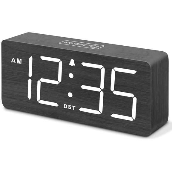 Wooden Digital Alarm Clock for Bedroom - Loud Alarm Clock for Heavy Sleepers with Volume Control, Desk Clocks for Living Room with Large Numbers, Dimmer, DST, Wood Decor (Adapter Powered)