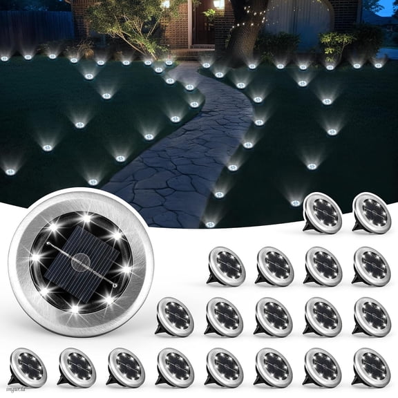 Mini Solar Ground Lights, 24-Pack Solar Lights Outdoor Waterproof, Pathway Lights Solar Powered, Solar Garden Light, Landscape Lighting for Yard Driveway Walkway (Cool White)