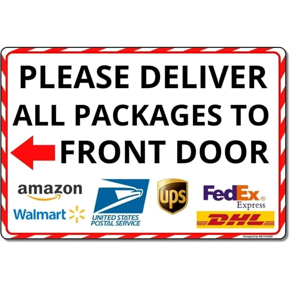 Please Deliver All Packages to Front Door Left Arrow Delivery Sign Composite Outdoor Sign Indoor Metal Tin Sign 8x12 Inch