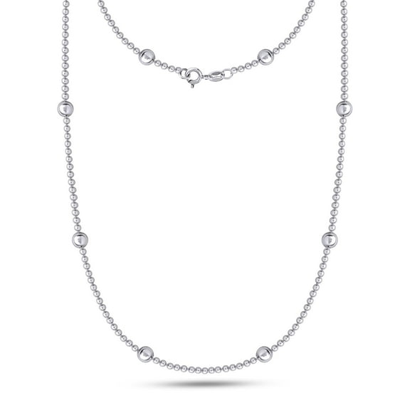 AFFY Bead Station Chain Necklace for Women and Men Italian Crafted 1.25mm Bead Chain 16 Inch 14K White Gold Over 925 Sterling Silver with Spring Ring Clasp