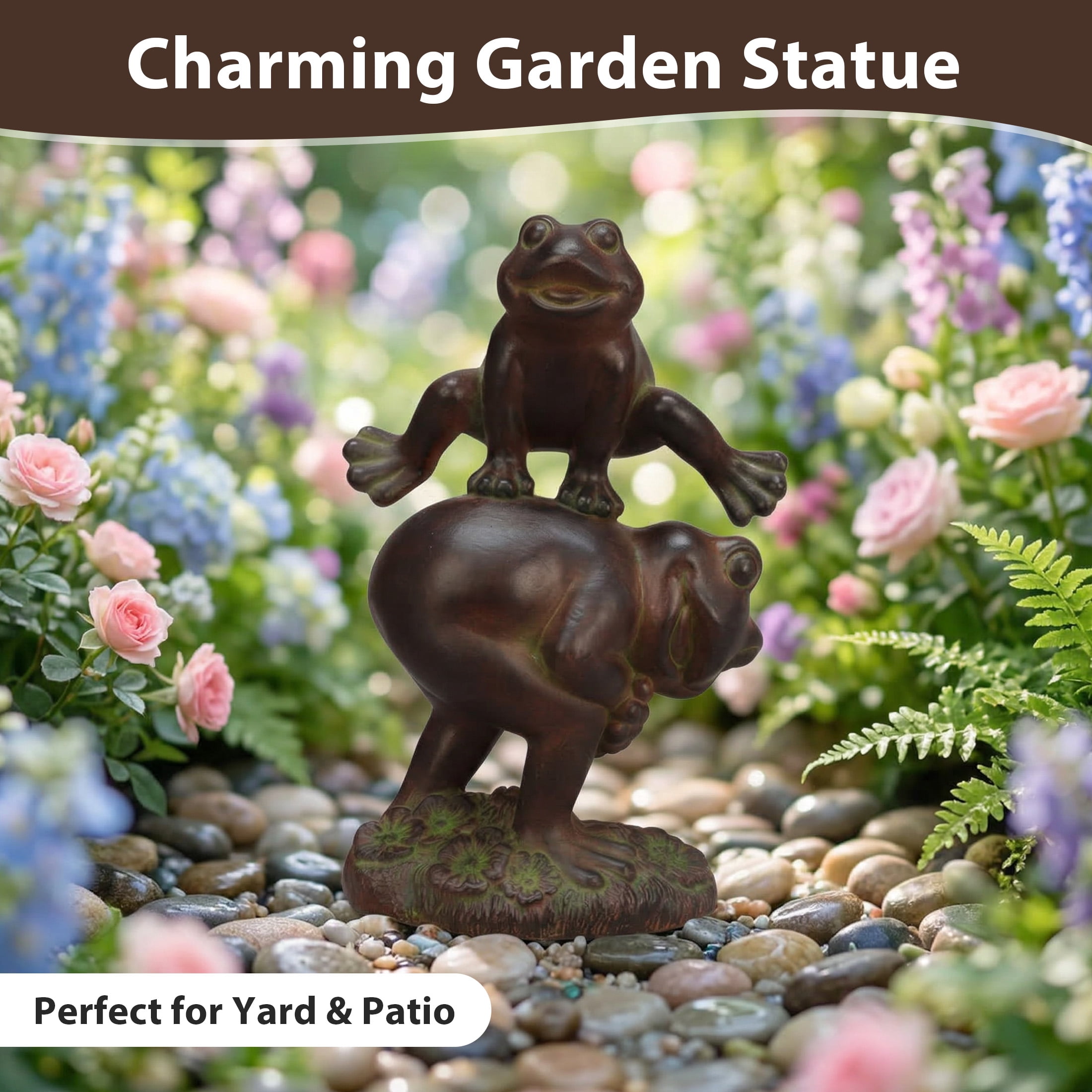 The Growing Ground Frog Garden Statue, Hand-Painted Jumping Frog Decor for Indoor & Outdoor Use, Yard, Lawn, Patio, Dark Bronze