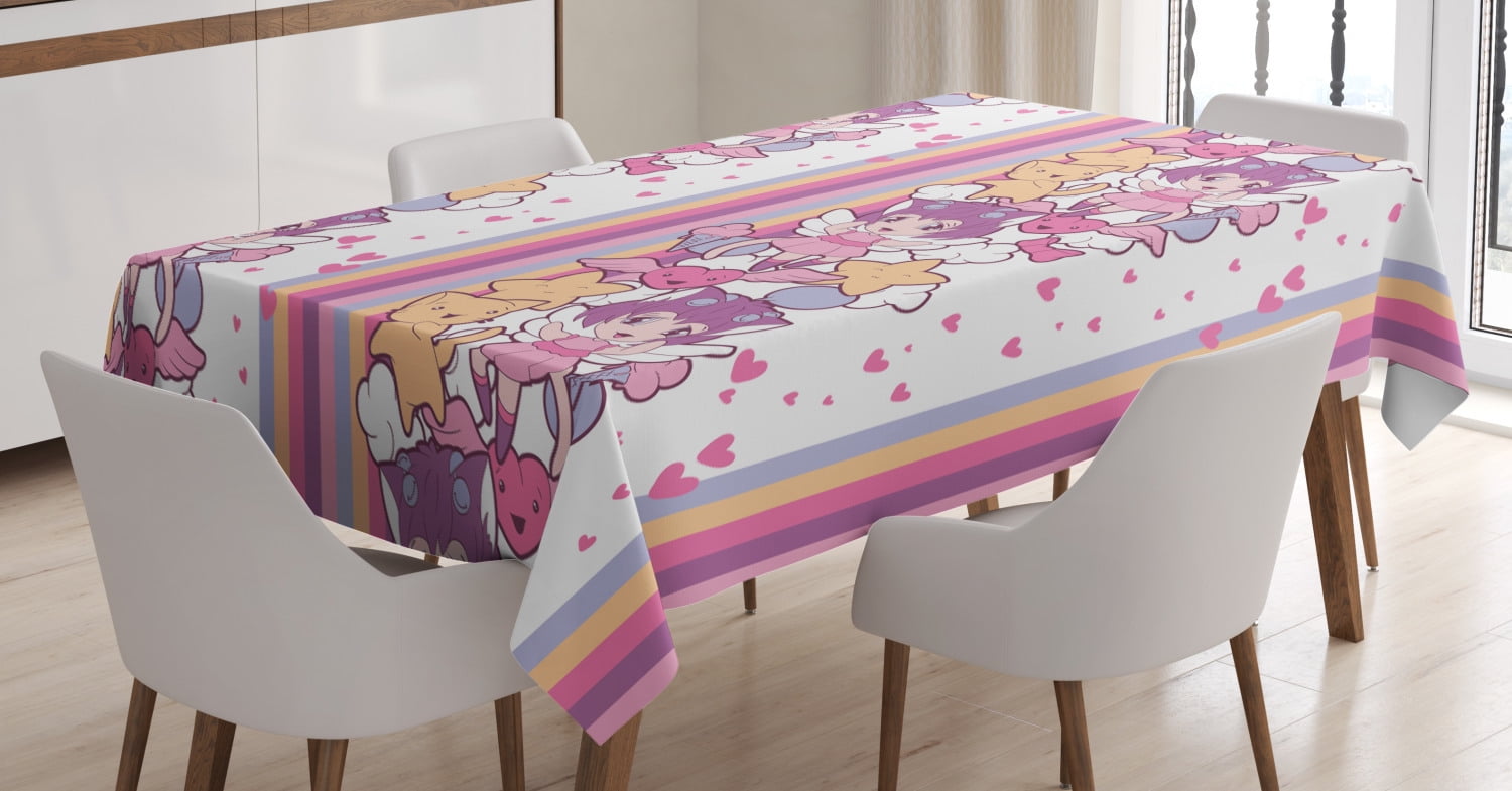 60 X 90 Fantasy Theme Illustration of Unicorns Long Magic Colorful Manes Ambesonne Cartoon Tablecloth Rectangular Table Cover for Dining Room Kitchen Decor Night Blue and Multicolor