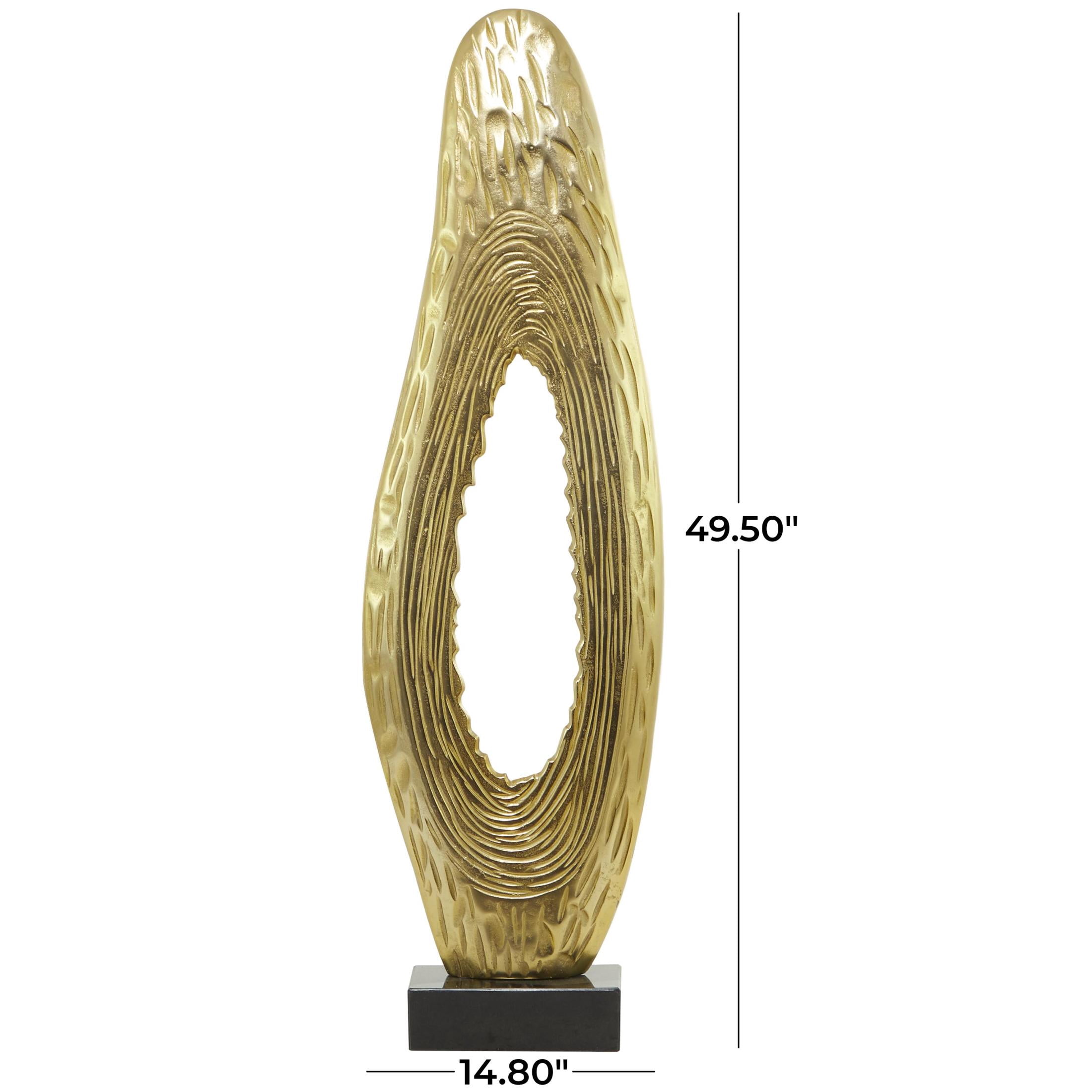 15" x 50" Gold Aluminum Metal Teardrop Abstract Sculpture with Black Base, by DecMode