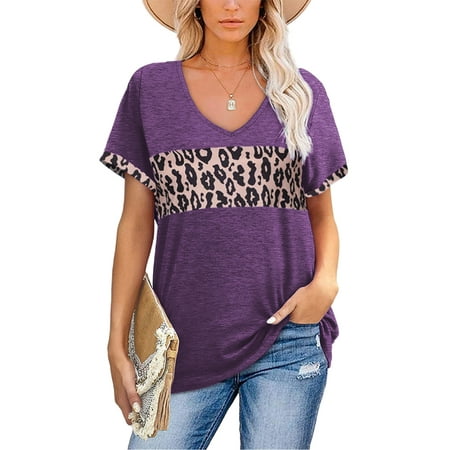 

Frontwalk Color Stitching Tunic Blouse for Women Short Sleeve Loungewear Pajama Tops Soft Comfy Dailywear Casual T Shirt
