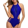 thumbnail image 2 of TrendVibe365 One Piece Swimsuit Women Athletic Mesh Sheer Lace Halter Neck Bikinis Backless Monokinis Hollow Cutout Solid String Tie Romper Bathing Suit Push up High Waist Tankinis, 2 of 8