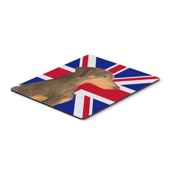 "Doberman Natural Ears with English Union Jack British Flag Mouse Pad Hot Pad or Trivet"