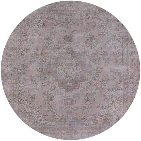 Ahgly Company Indoor Round Mid-Century Modern Rose Purple Oriental Area Rugs, 5' Round