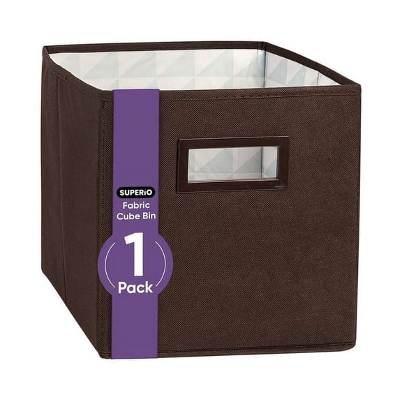 Superio Fabric Storage Basket for Shelves, Cube Bin for Cubby, 10.75 x 10.75 Foldable Open Storage Bin, Decorative Bin Organizer with Handle, Brown