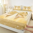 thumbnail image 3 of Manfei 3D Fashion Ribbon Bed Sheets for Female, Chic Sequin Print King Sheets, Glitter Yellow Diamond Sheet Set, Breathable Home Decor, 4-Piece, 3 of 7