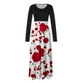 thumbnail image 4 of Mgmyaa Women's Halloween Print Dress Long Sleeve Round Neck Pullover Color Block Casual Long Dress, 4 of 4