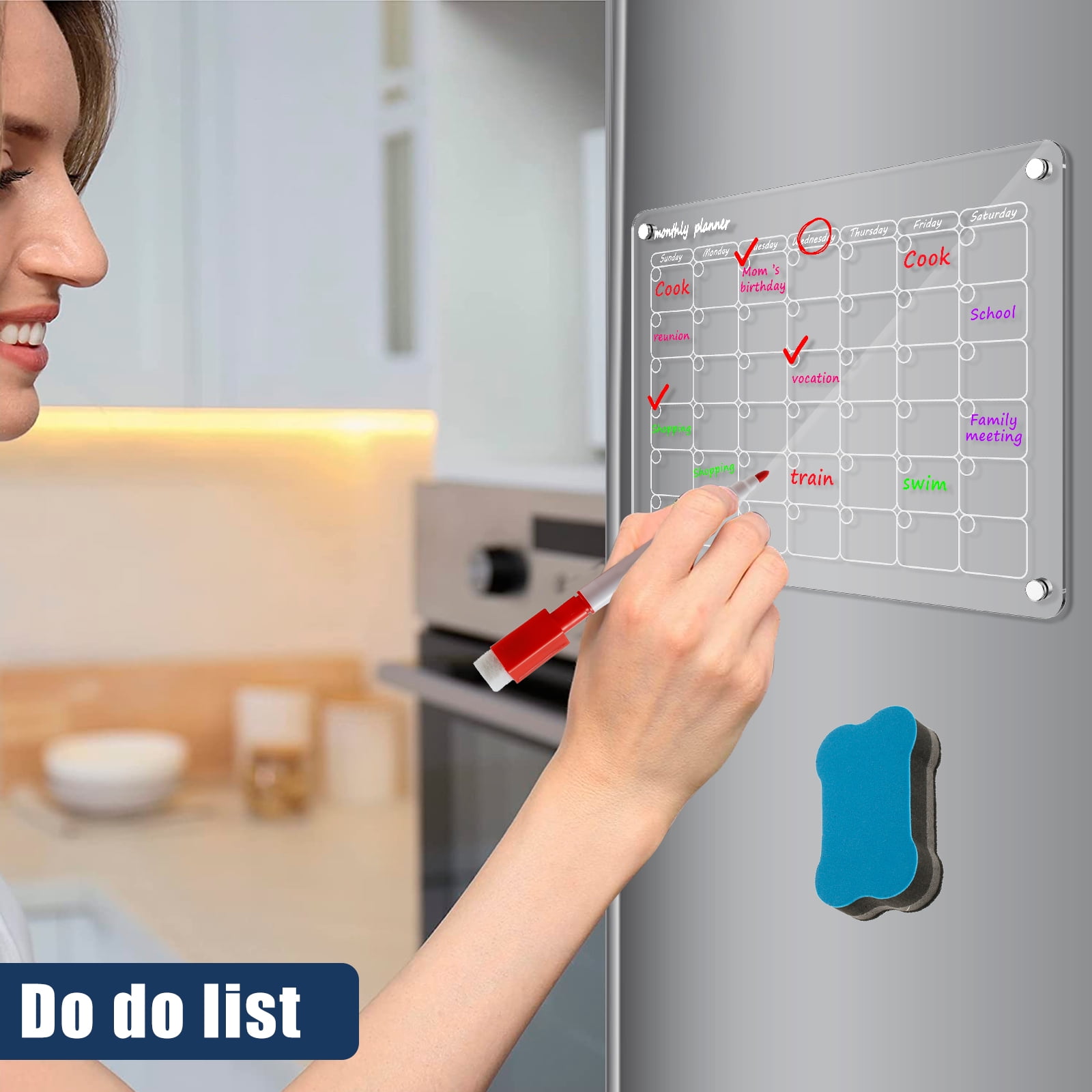 JTWEEN Acrylic Transparent Magnetic Calendar 11.8"x17.75" Acrylic Calendar Dry Erase Board Clear Fridge Weekly/Monthly Planner Magnetic Acrylic (Monthly)