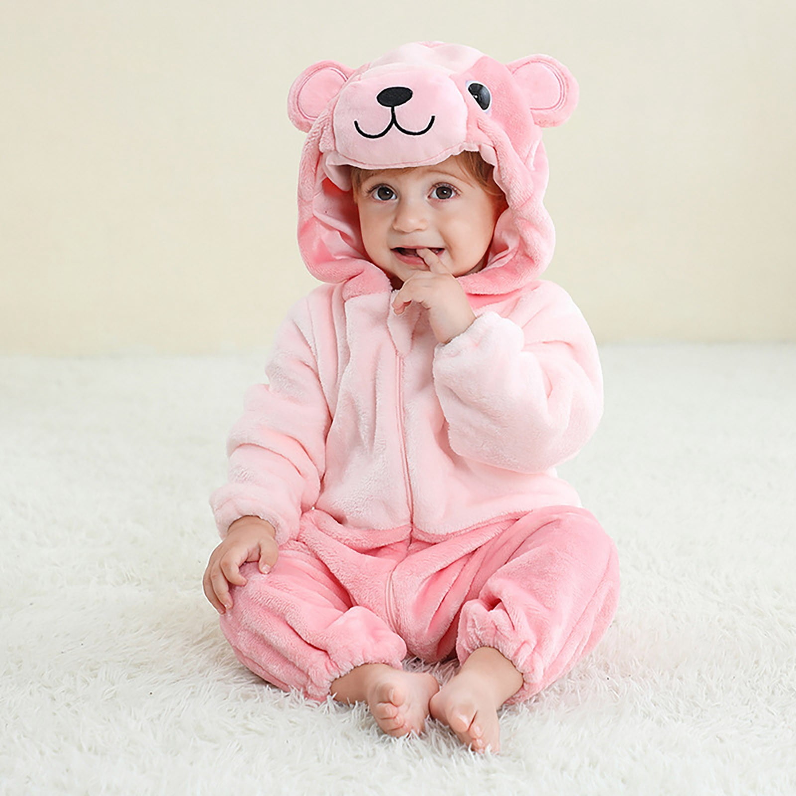 Ruyang Baby Girls Boys Halloween Animal Outfit Zip Up Flannel Onesie Long Sleeve Hooded Bodysuit Thick Warm Cute Jumpsuit