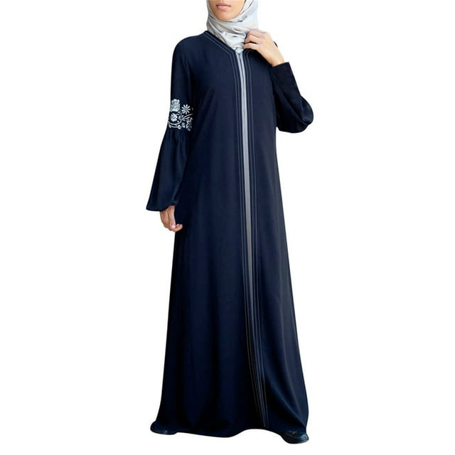 AMERTEER Robes Abaya Maxi Vintage Robe Islamique à Imprimé Floral Longue Femme Caftan Musulman Vêtements Musulmans