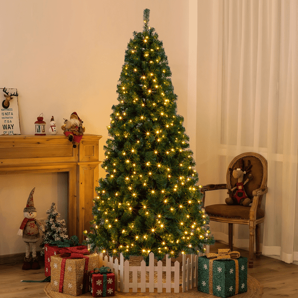 Alvantor 6 ft Artificial Christmas Tree with 1,050 PVC Branch Tips, 150 Warm White LED Lights and Remote, Green