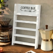 Perfnique K Cup Holder, Farmhouse Coffee Pod Holder, Wooden Coffee Pod Ladder for Counter, Rustic Kcup Storage Organizer for Home Kitchen Coffee Bar Table Decor (White, Leafy Coffee Bar)