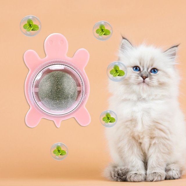 Juguetes De Hierba Para Gatos Juguetes Pet Tortuga Catnip Rotatable Cat Wall Stick-on Ball Suministros Rosa Likrtyny Para estrenar